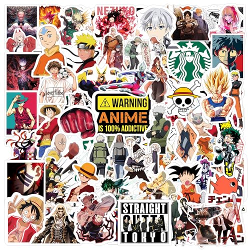 Image of Mix Anime Aesthetic Vinyl Journal Stickers for Phone Case, Notebook, Water Bottle, School Bag, Etc Self-Adhesive Stickers Set of 50 Glossy and Waterproof Stickers (Mix Anime, 23 cms)