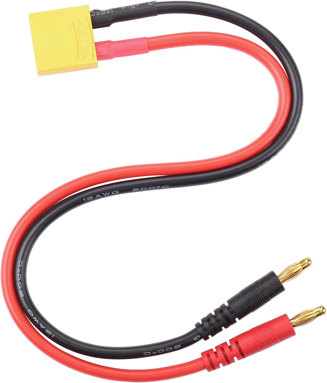 XT90 Connector Plug - iGreely 2Pack XT90 Connector to 4mm Banana Plugs Battery Charge Lead Adapter Cable for RC Power 12AWG 30cm/1ft