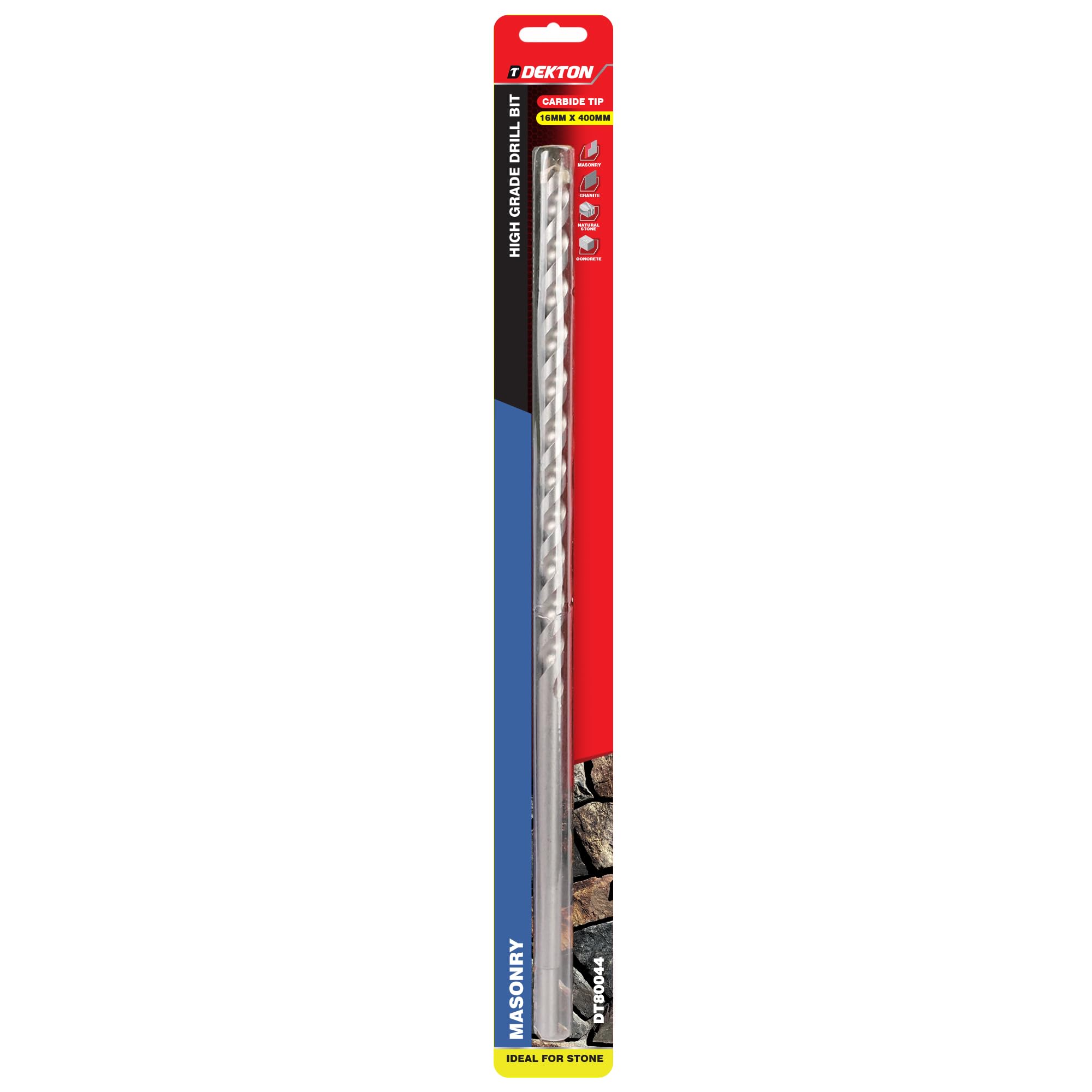 Dekton Masonry Drill Bit 16mm x 400mm | Heavy Duty for Block, Brick & Concrete | Precision Drill Bit for Accurate Holes | Durable Construction for Tough Materials | Ideal for Professional & DIY Use