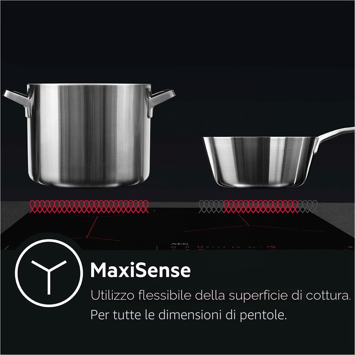 AEG IKE64441XB - Piano cottura autosufficiente, a induzione, serie 6000 con bridge, Hob²Hood con funzione Slider, 60 cm, telaio in acciaio inox, 4 zone di cottura, funzione bridge, funzione di
