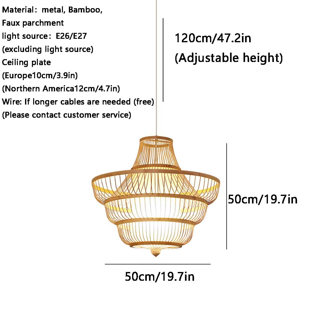 Niestandardowa lampa wisząca do salonu dwuwarstwowa bambusowa klatka ptak wiszące światła klosz lampy sufitowe z drewnianą lampą wiszącą w stylu vintage oprawa oświetleniowa XIAOYINGU