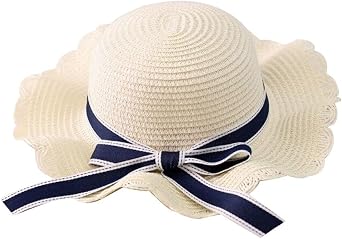 Girls Straw Hat, Floppy Roll Up Summer Cap Bowknot Beach Hat Wide Panama Hat for Kids Children White