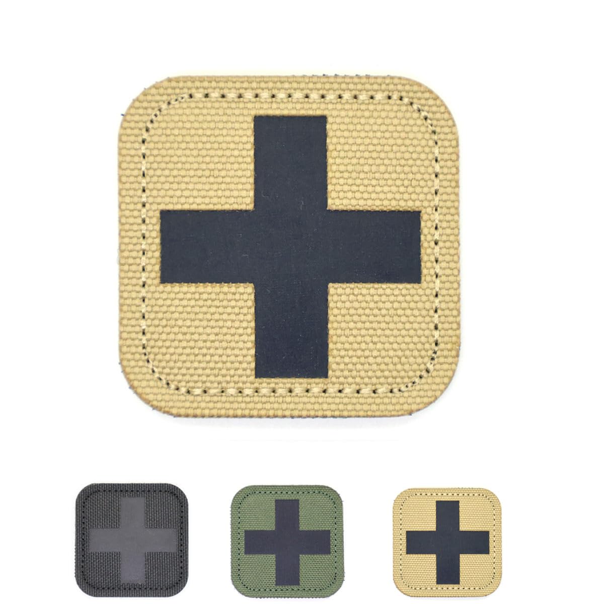 RALSPEC IRR Medic Patch Med Patches Hook and Loop 5x5cm First Aid Army Airsoft Cross Badge Black OD Green Tan Reflective (Tan/Khaki)