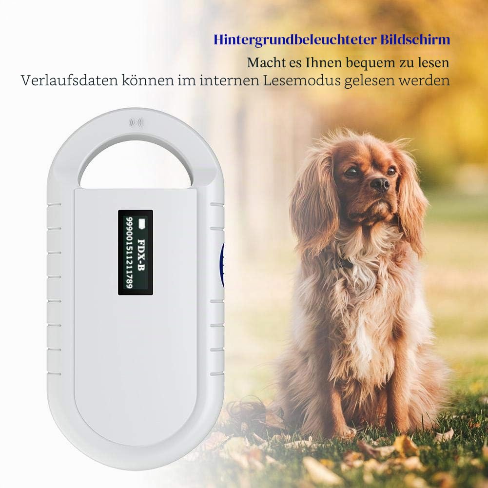 RFID Leser, Tragbarer Tier Chip Leser Haustier Mikrochip Scanner Universaler RFID Leser für ISO 11784/11785, RFID Hintergrundbeleuchtungs Bildschirm FDX B ID64