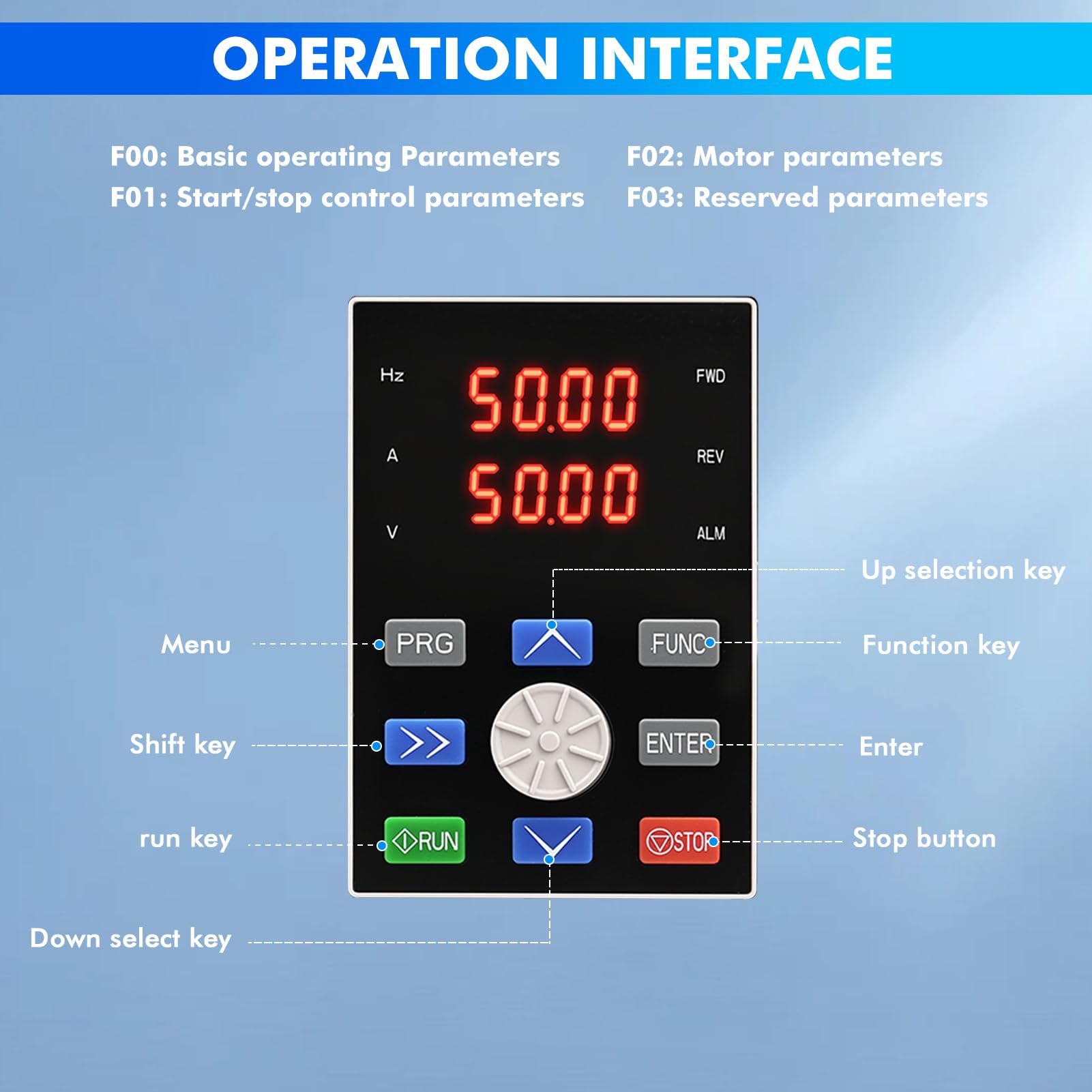 Frequenzumrichter 380V VFD Drehzahlregler Motor Frequenzregler Professional Dreiphasen Eingang Dreiphasen Ausgang 2,2kW CNC Frequenzumrichter JLS-DF-4T-2.2GB (mit Tablett+2m Verlängerungskabel)