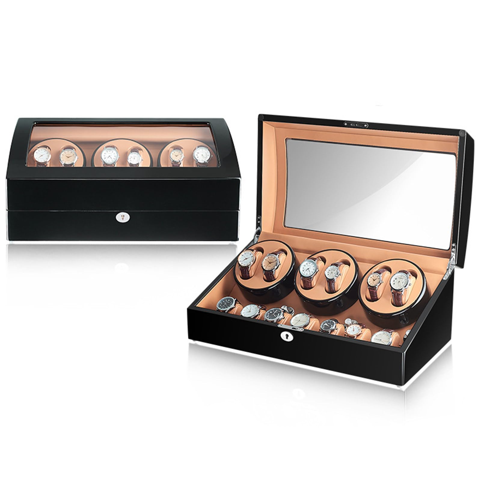 Caja Relojes Automáticos Relojero Organizador 13 Relojes Madera de Calidad Esmalte Piano Cuero PU 5 Modos Motor Japonés Importado Silencioso para Relojes Mecánicos B
