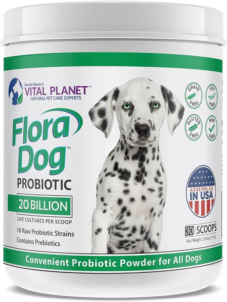 Vital Planet - Flora Dog Powder Probiotic Supplement with 20 Billion Cultures and 10 Strains, High Potency Immune and Digestive Support Probiotics for Dogs, 3.92 oz, 111 Grams, 30 Servings : Pet Supplies