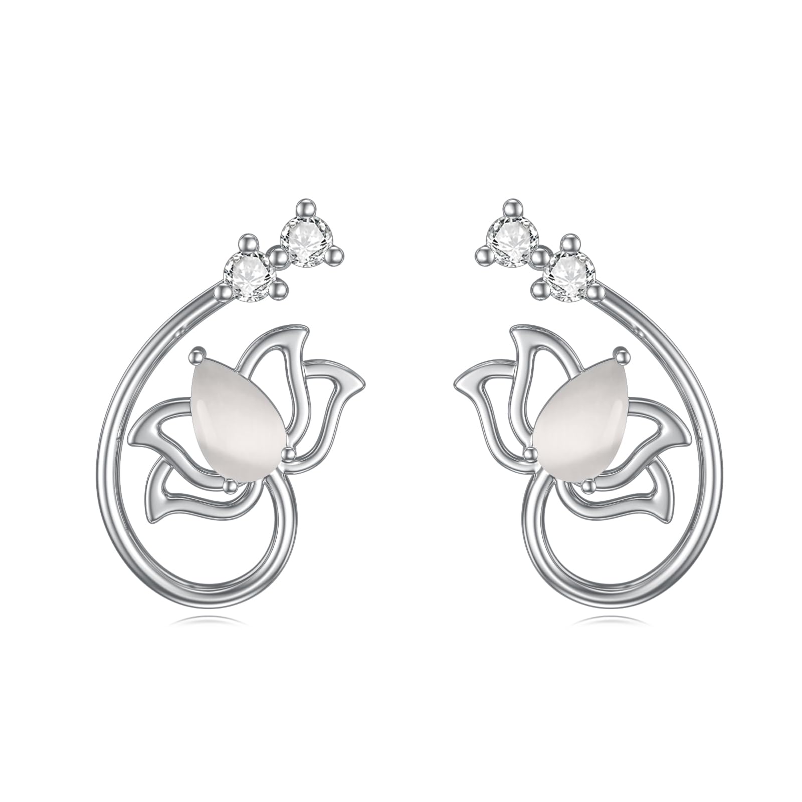 Lotus Blume Ohrringe für Damen Silber 925 Mondstein Ohrstecker Blume Knorpel Ohrringe Schmuck Geschenke für Frauen Mädchen