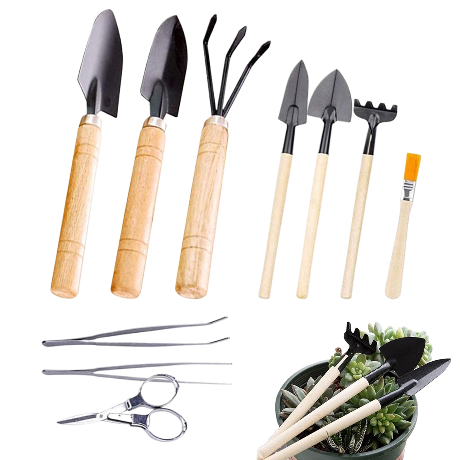 10 Piece Garden Tool Set, Digging Aid with Ergonomic Non-Slip Handle - Ergonomic Garden Tool Set - for Gardens, Balconies, Patios, Driveways, Courtyards and Spaces E