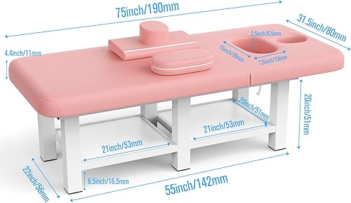 Miniatura 5 de Holaki Mesa de masaje estacionaria profesional de metal con respaldo ajustable, cama de masaje de 31.5 pulgadas de ancho con piel sintética y capa