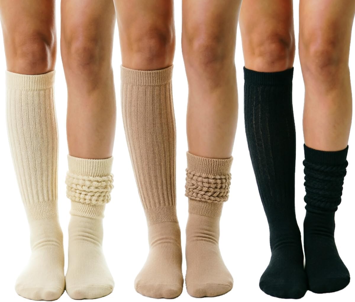 3 pares de calcetines de algodón hasta la rodilla para mujer de punto sólido hasta la rodilla medias largas calentador de piernas regalo para todas las estaciones