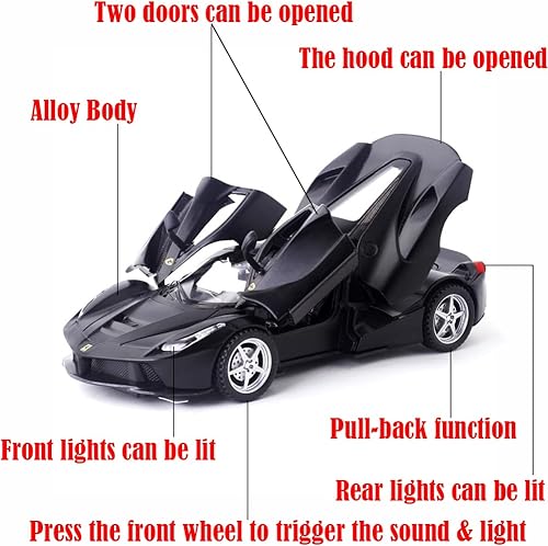 Miniatura 2 de Aleación coleccionable Ferrari Race LaFerrari Pull Back Vehículos Diecast Cars Modelo con luces y sonido