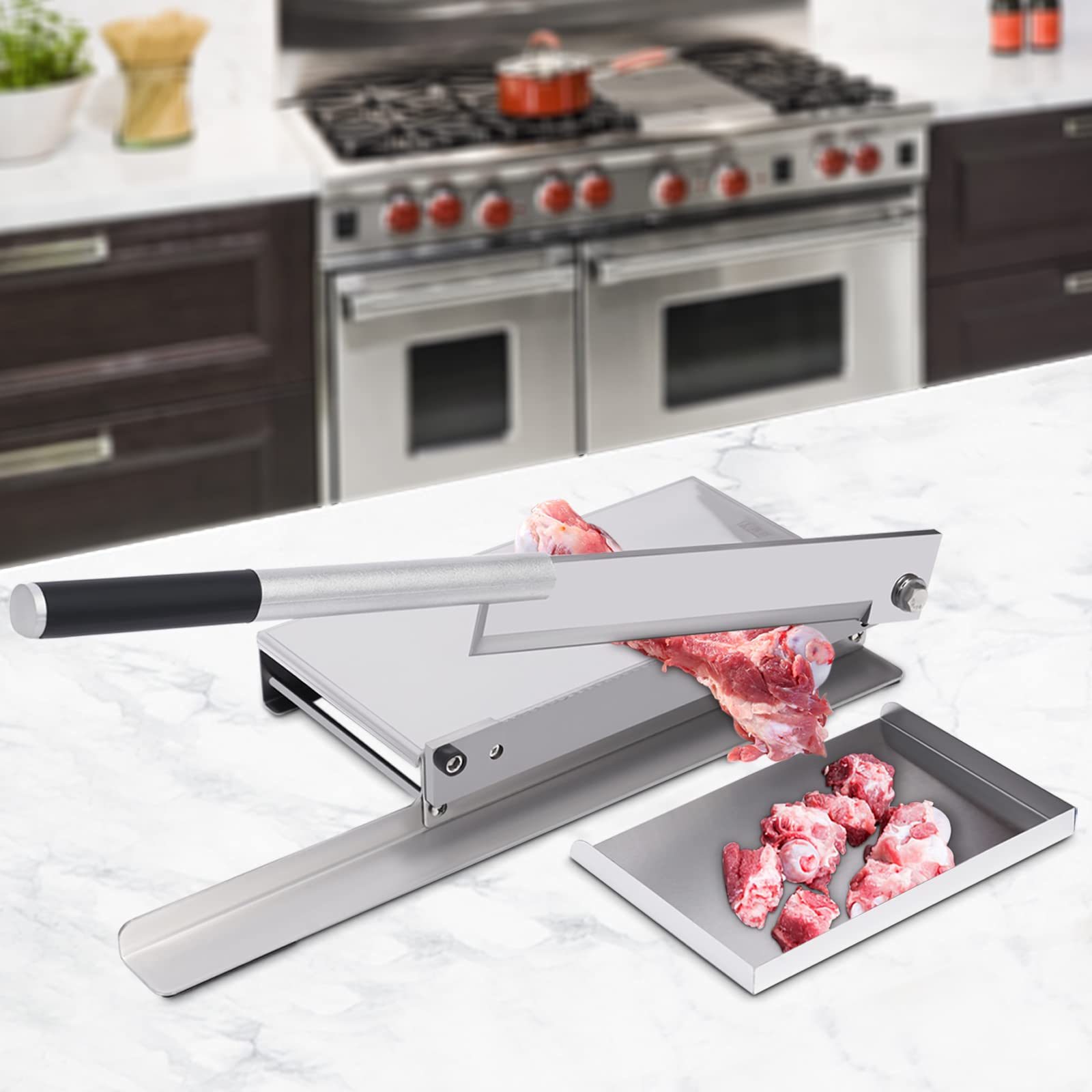 Hteedy Manual Meat Bone Cutter, Heavy Duty Manual Meat Bone Cutter Chopper Chicken Cutting Machine with Blade, Kitchen Meat Slicer Machine for Pig Feet, Beef Ribs