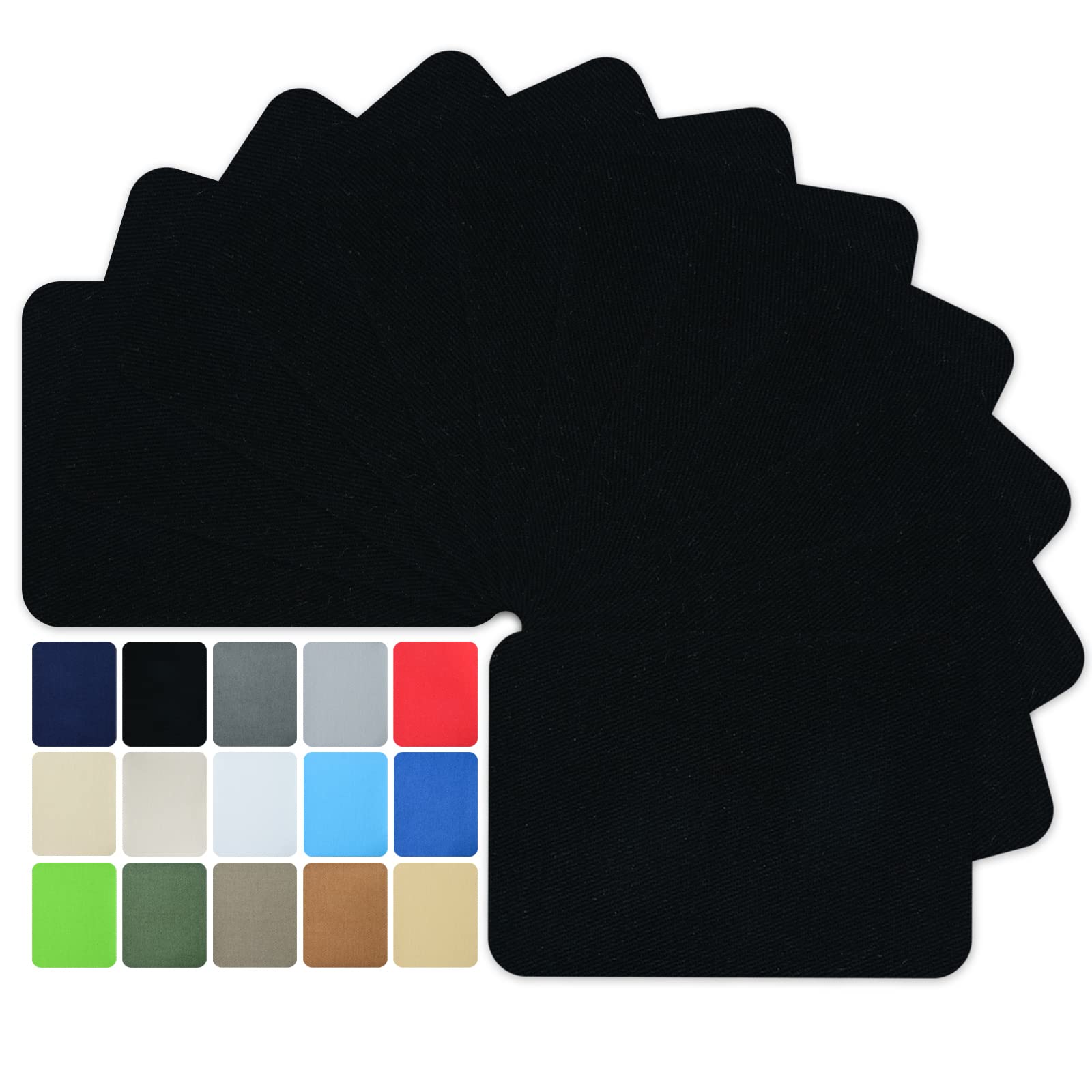 Butie 12 Pieces Iron-on Patches Premium Quality Fabric Inside & Outside. Strongest Glue 100% Cotton（Black） Repair Decorating Kit Size 3" by 4-1/4" (7.5 cm x 10.5 cm)