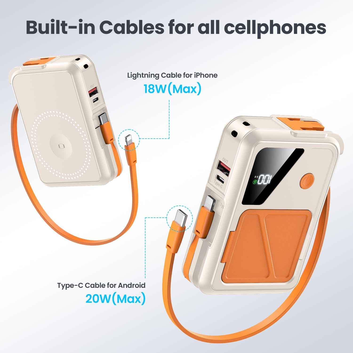 Wireless Portable Charger,5-in-1 Magnetic Power Bank 10000mAh Built in Cables and AC Plug,22.5W Fast Charging Magnetic Battery Pack,Compatible with iPhone 16/15/14/13/12,Apple Watch Series,Airpods