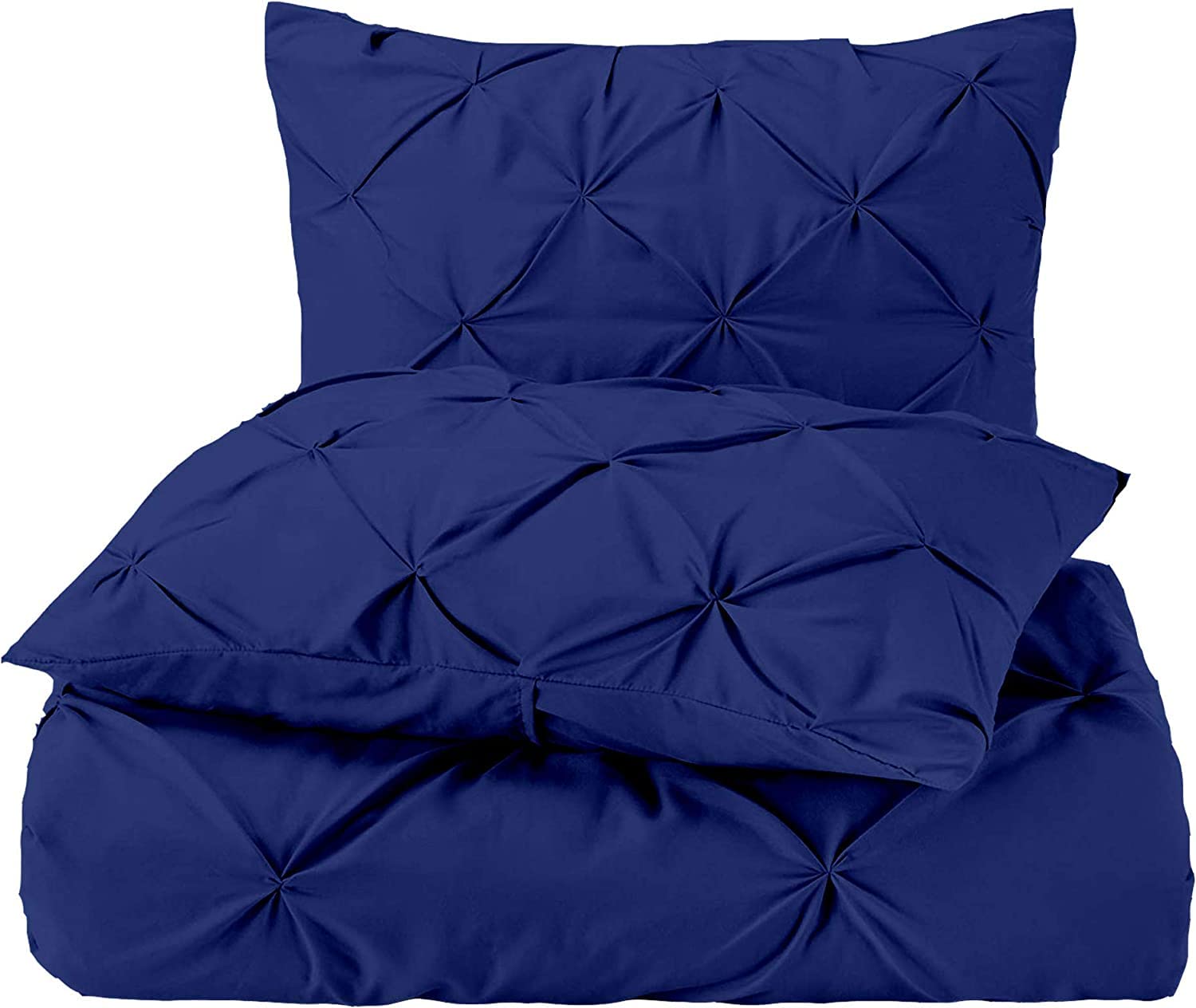 Pinch Pleat PinTuck 3 Piece Duvet Cover Set - 100% Egyptian Cotton Quilt Covers Bedding, 300 Thread Count Diamond Bedding Set with Zipper Closure Hotel Quality - Royal Blue Solid, Superking Size.