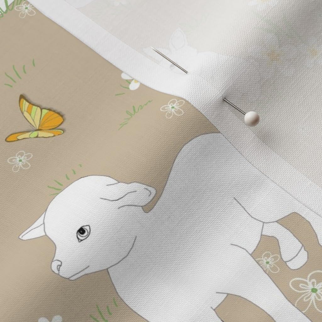 Spoonflower Fabric - Spring Brown Rabbit Bunny Easter Lamb Sheep Printed on Petal Signature Cotton Fabric by The Yard - Sewing Quilting Apparel Crafts Decor