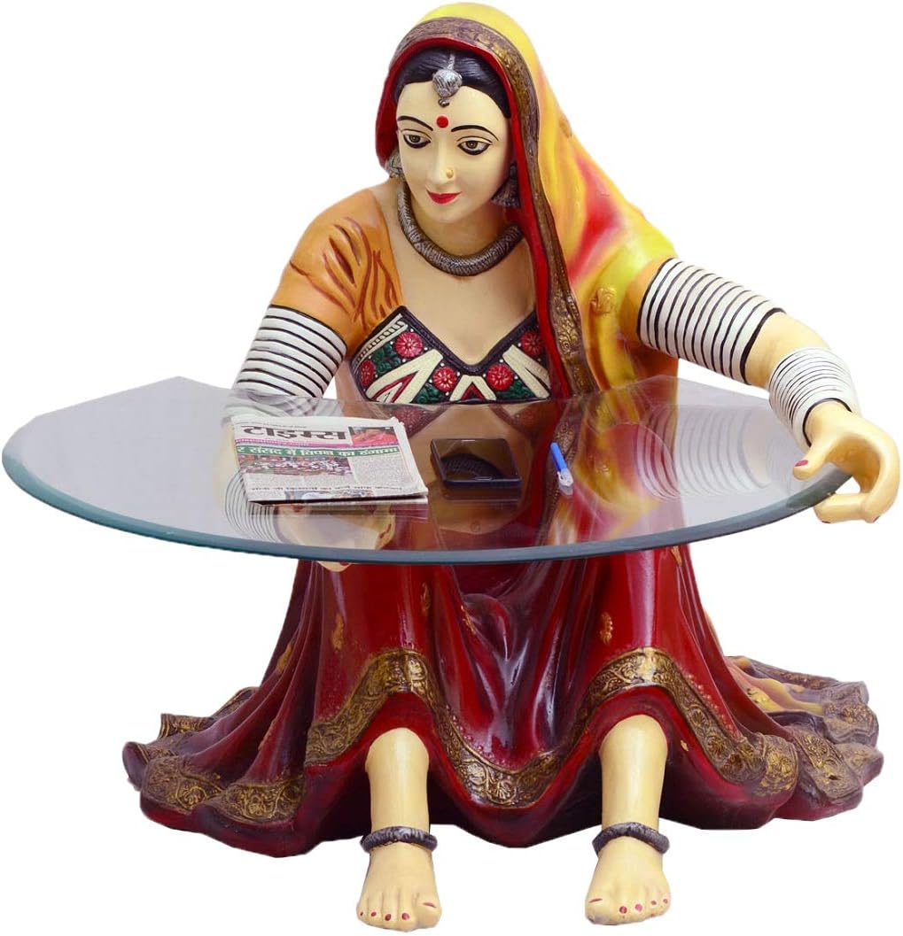 WaahKart Rajasthani Lady Center Table Without Glass ( FRP; Fiber-reinforced polymer; Multicolour )