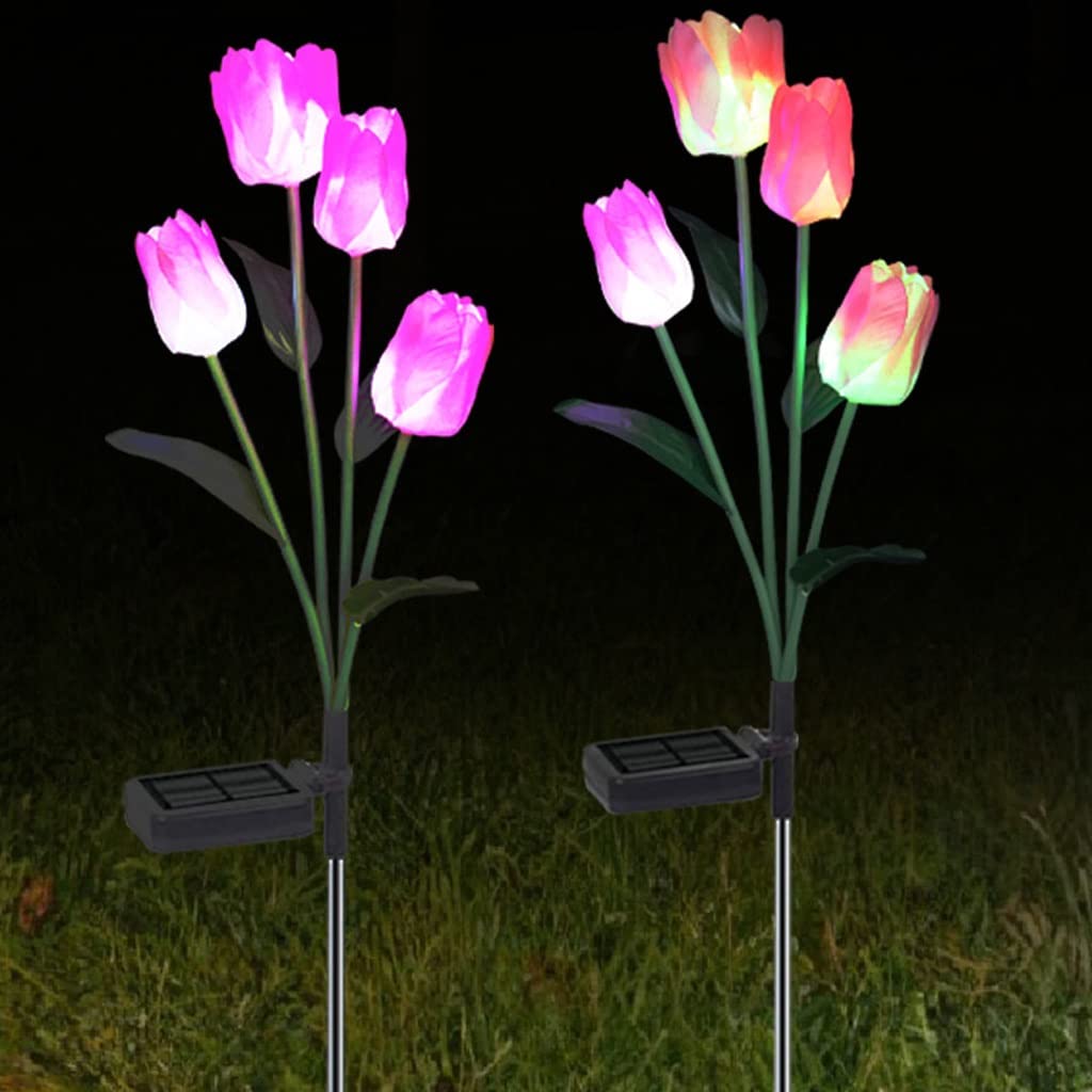 Dwie zainstalowane Solar LED Symulacja Kwiat Tulipany Zewnętrzne dekoracyjne oświetlenie ogrodowe Oświetlenie trawnika krajobrazowego (Color : Pink)