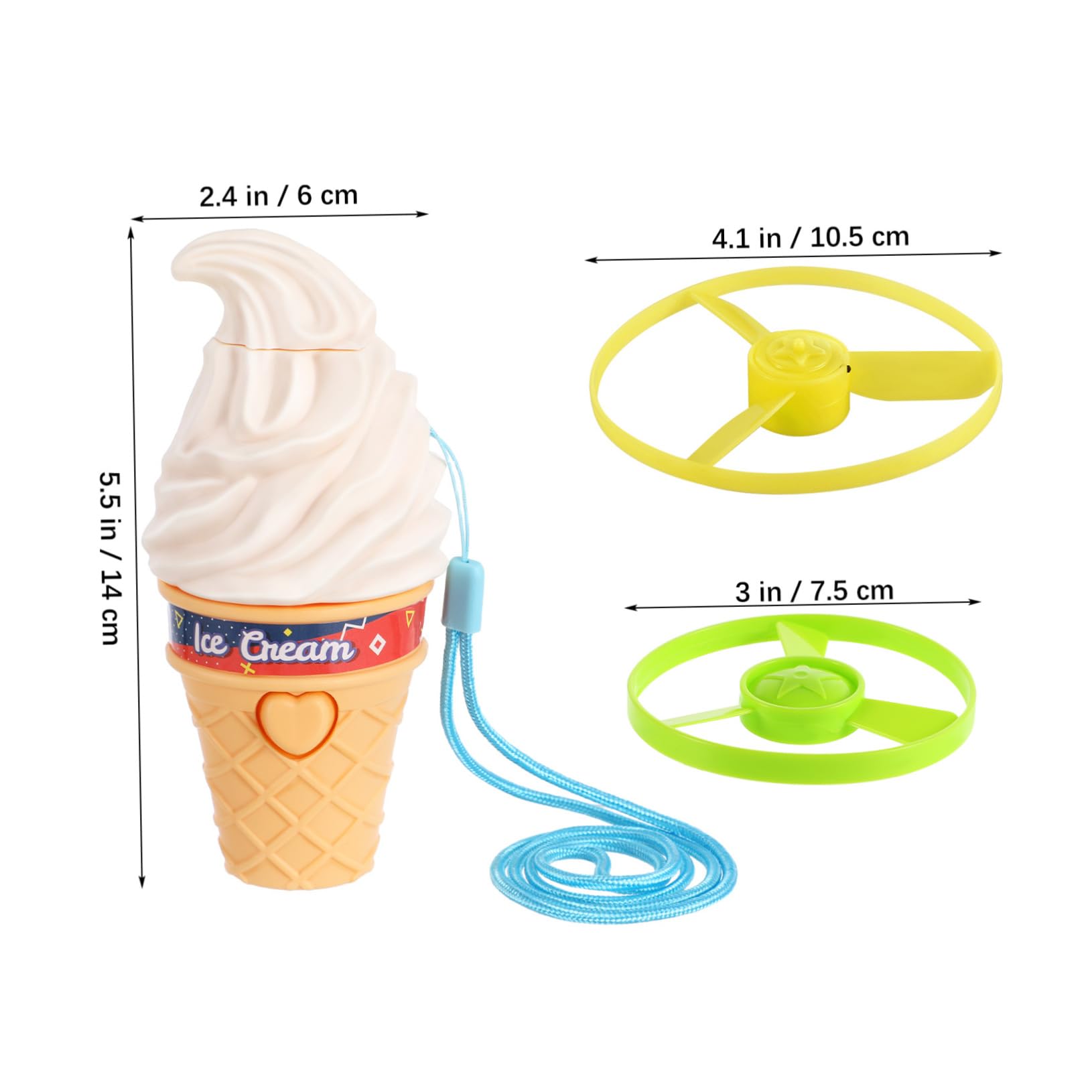 KONTONTY Ice Cream Bamboo Dragonfly Pull String Flying Disc Toy 3pcs Kids Outdoor Fun Fly Toys Training Disc Shooter Saucers Flying