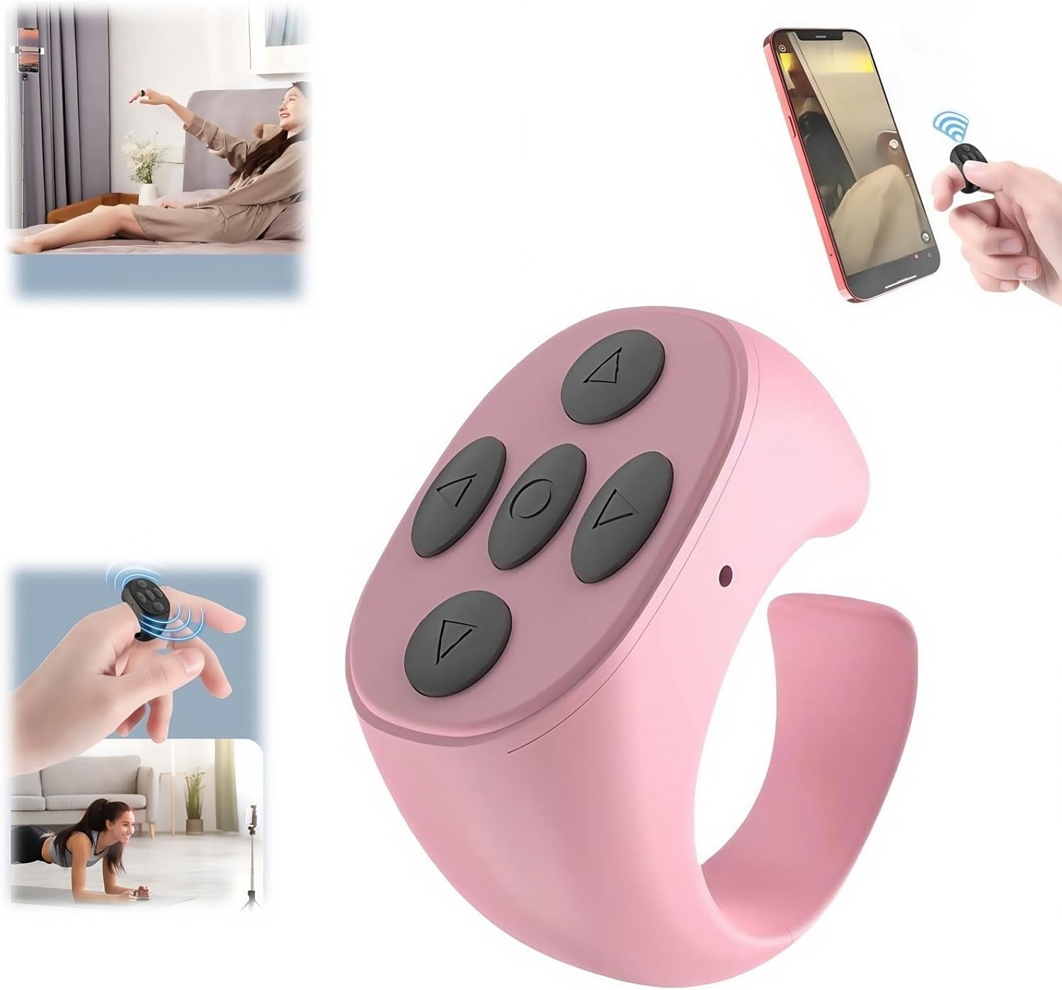 Fingertip Wireless Bluetooth Remote Control, 2025 New Remote Control Page Turner Bluetooth Scroll Ring, Music Short Video and Camera Shutter Remote Controller for Phone and Tablet(Pink)