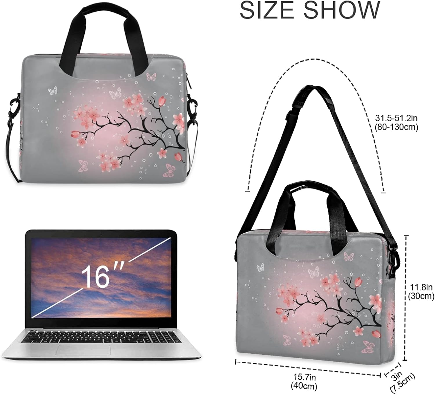 ALAZA Cherry Blossom Laptop Messenger Bag Case Sleeve Crossbody Briefcase for Men Women with Shoulder Strap Handle 13 14 15.6 inch 5 Multicolor