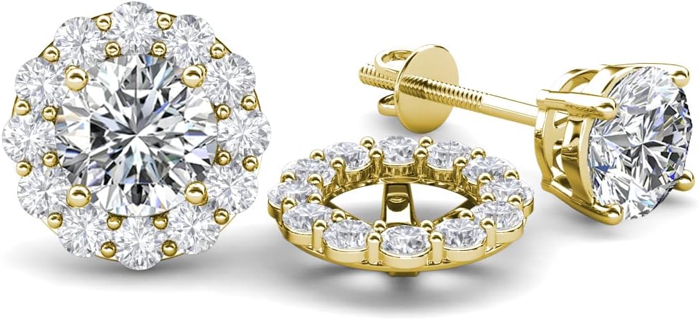 Round White Sapphire 0.69 ctw Halo Jackets for Stud Earrings in 14K Yellow Gold