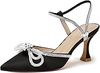Susanny Women's Rhinestone Kitten Heel Slingback Pumps: Closed Toe Bow Wedding Heels with Adjustable Strap, Pointed Toe Prom Shoes