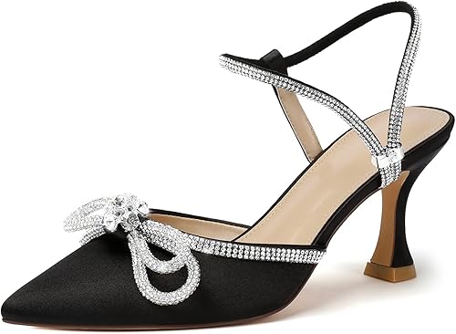 Susanny Zapatos de tacón bajo para mujer, con puntera cerrada, tacón bajo y correa ajustable, con lazo puntiagudo, tacón alto