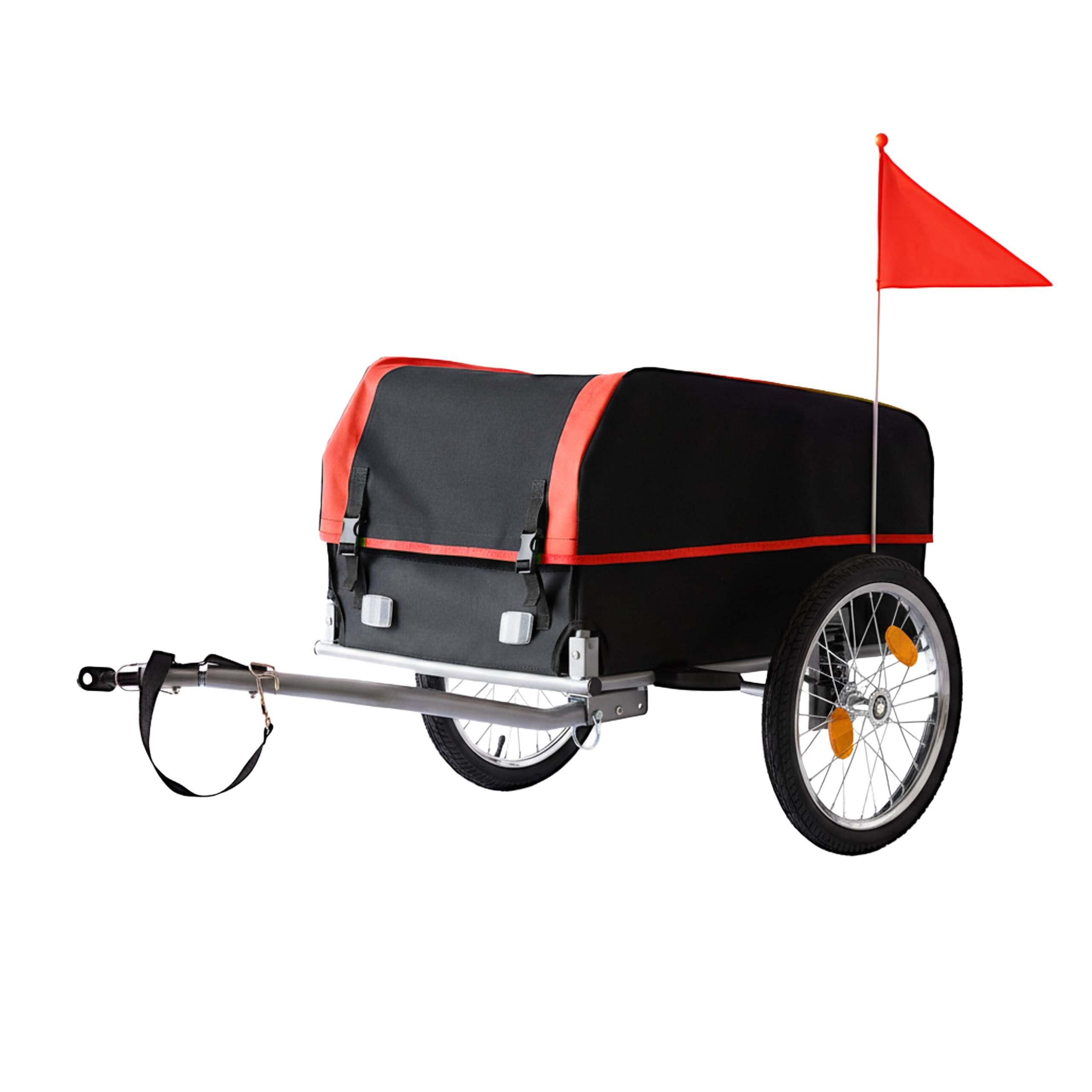 Relaxdays Fahrradanhänger Lastenanhänger, klappbar, 120L, Regenschutz, Fahne, HBT 59x124x69cm, Fahrradwagen, schwarz-rot