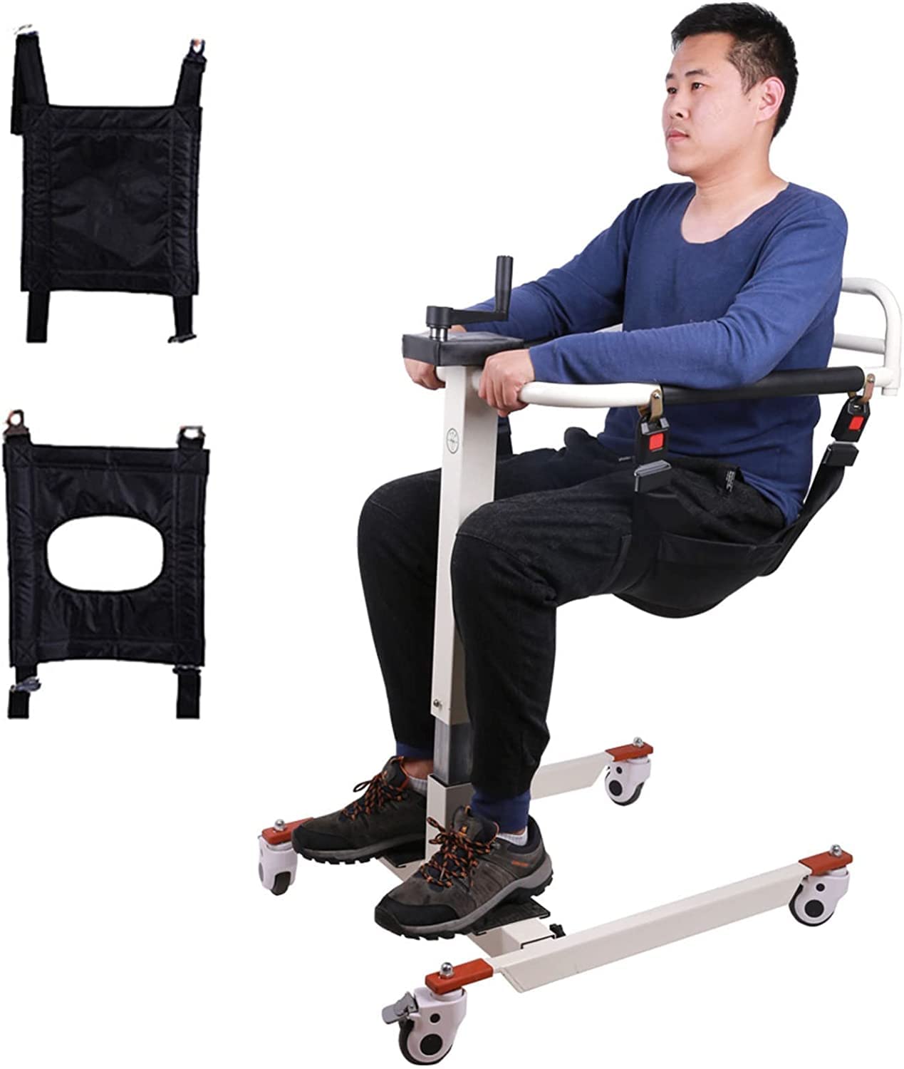 FBJAMZ Steel Wheelchair Patient Lift,for Home Body Transfer with Padded Seat & Wheels, Supports Up to 330lbs for Elderly Disabled