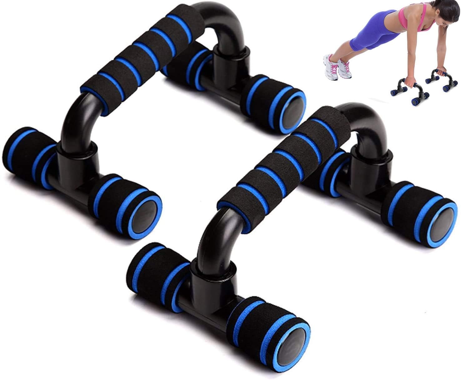 Push Up Bars Equipment Pushup Stands Handle with Cushioned Foam Grip and Non-Slip Sturdy Structure - The Push Up Handles for Floor are Great for Strength Workouts - Push Up Bars for Men Women Blue