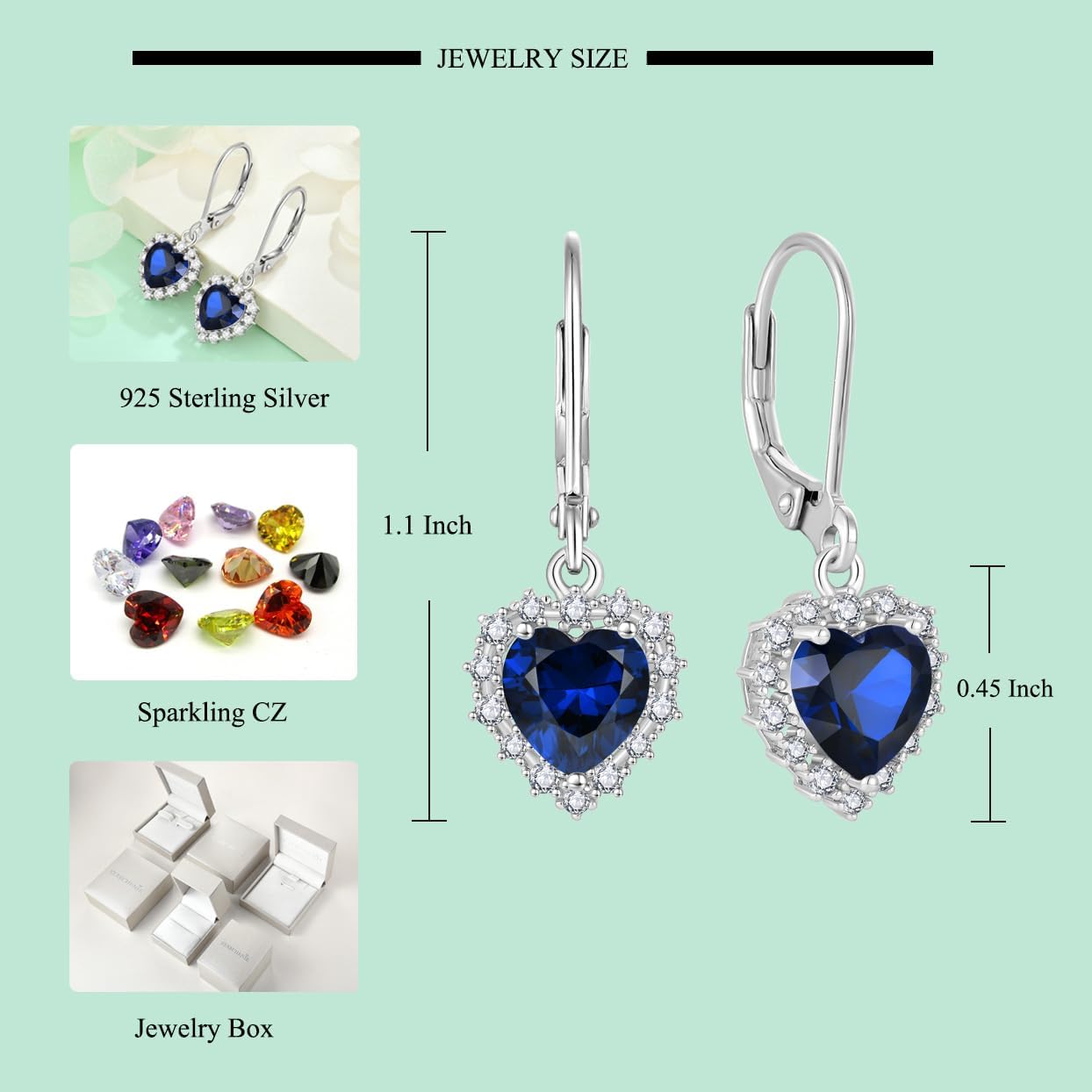 Starchenie Heart Dangle Drop Earrings 925 Sterling Silver Birthstones Leverback Earrings Gift for Women