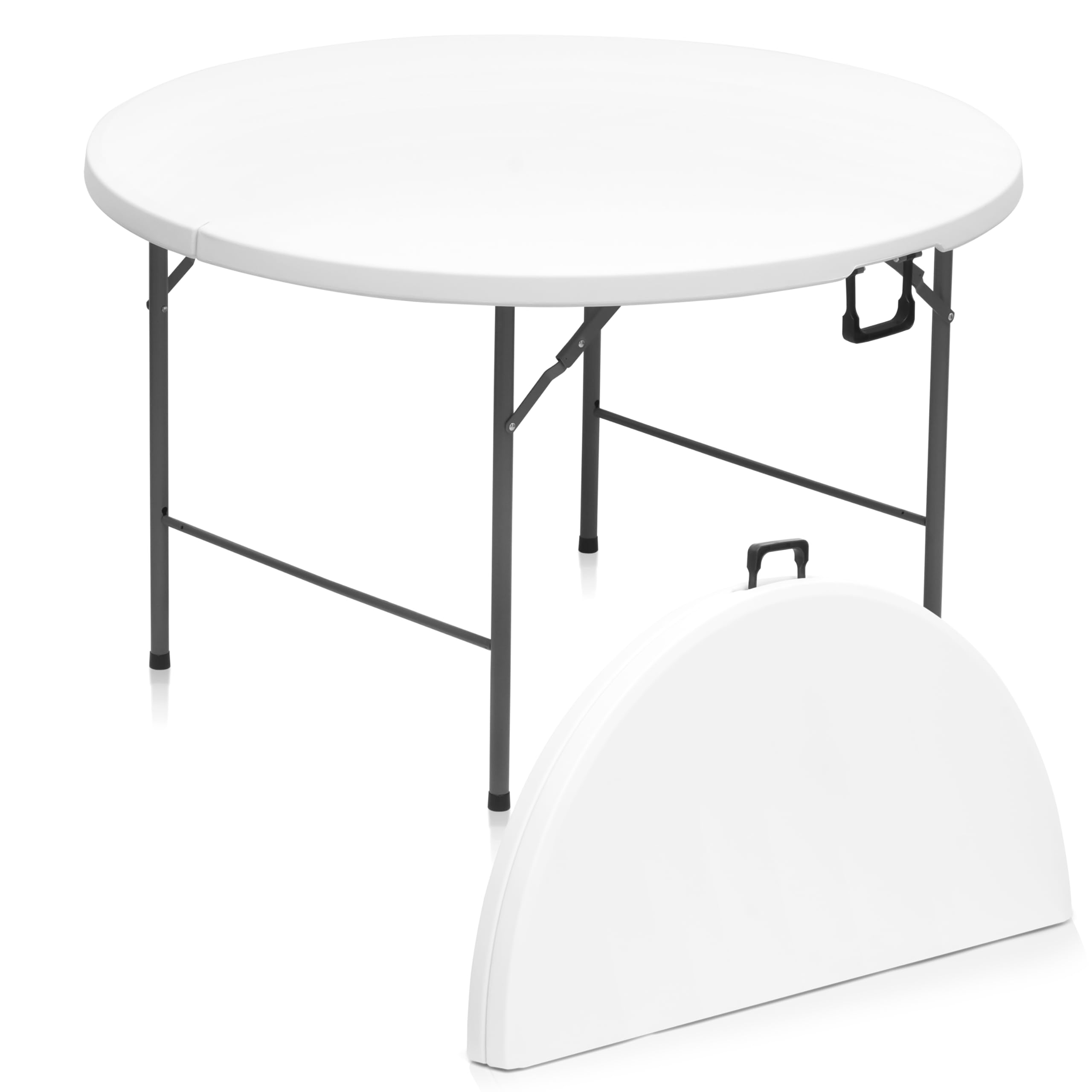 Livzing 4 Ft Round Plastic Folding Table with Metal Frame | 200 kg Load Capacity | Foldable and Portable Dining Table | Travel Camping Table | Patio, Garden, Indoor and Outdoor Picnic Table (HDPE)