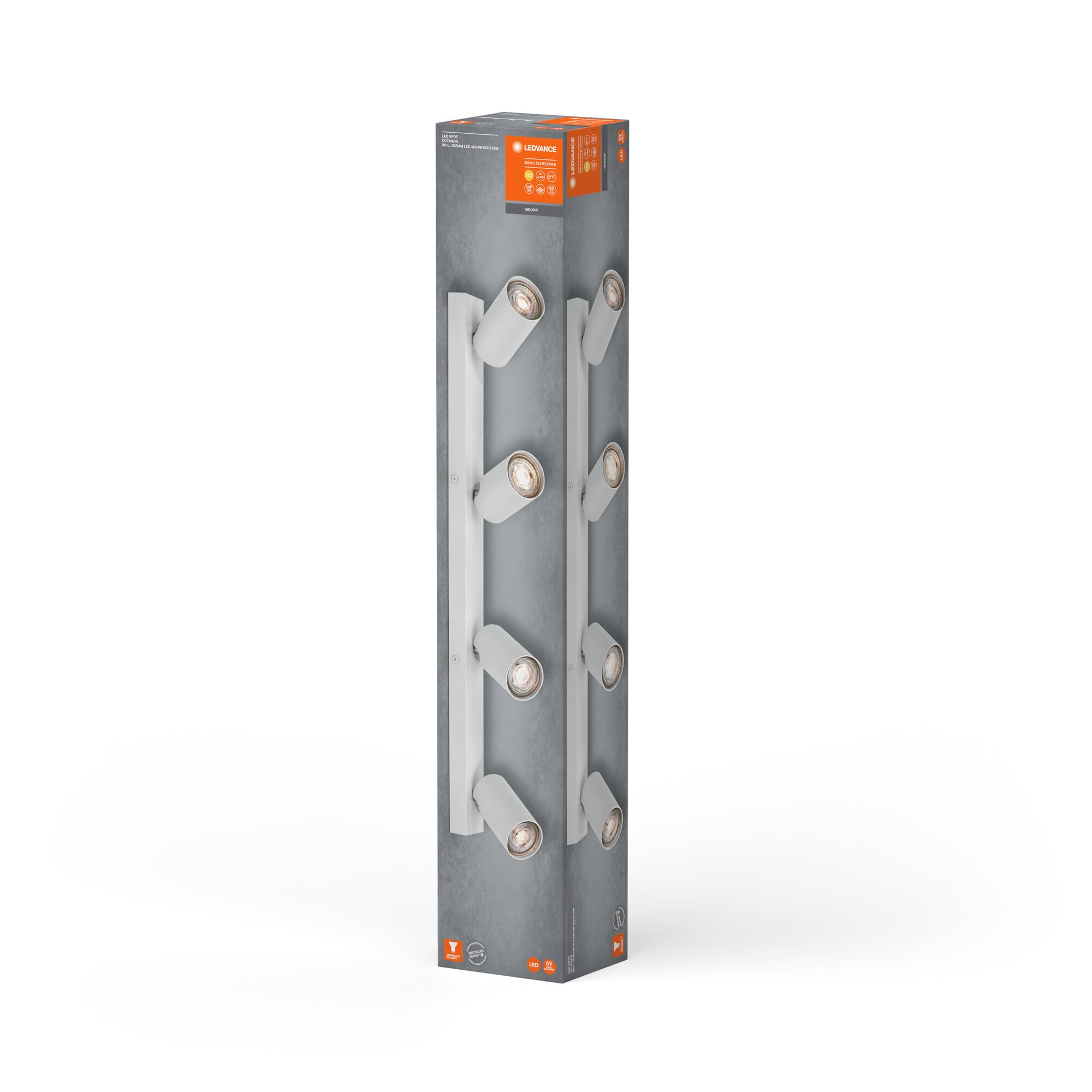 LEDVANCE LED SPOT OCTAGON 4 x 3,4W, GU10, 920lm, weiß, 2.700K Farbtemperatur, warmweiße Lichtfarbe, zeitloses Design, austauschbare LED-Lampe, ideal für Innenräume, CRI 90, verstellbare Köpfe