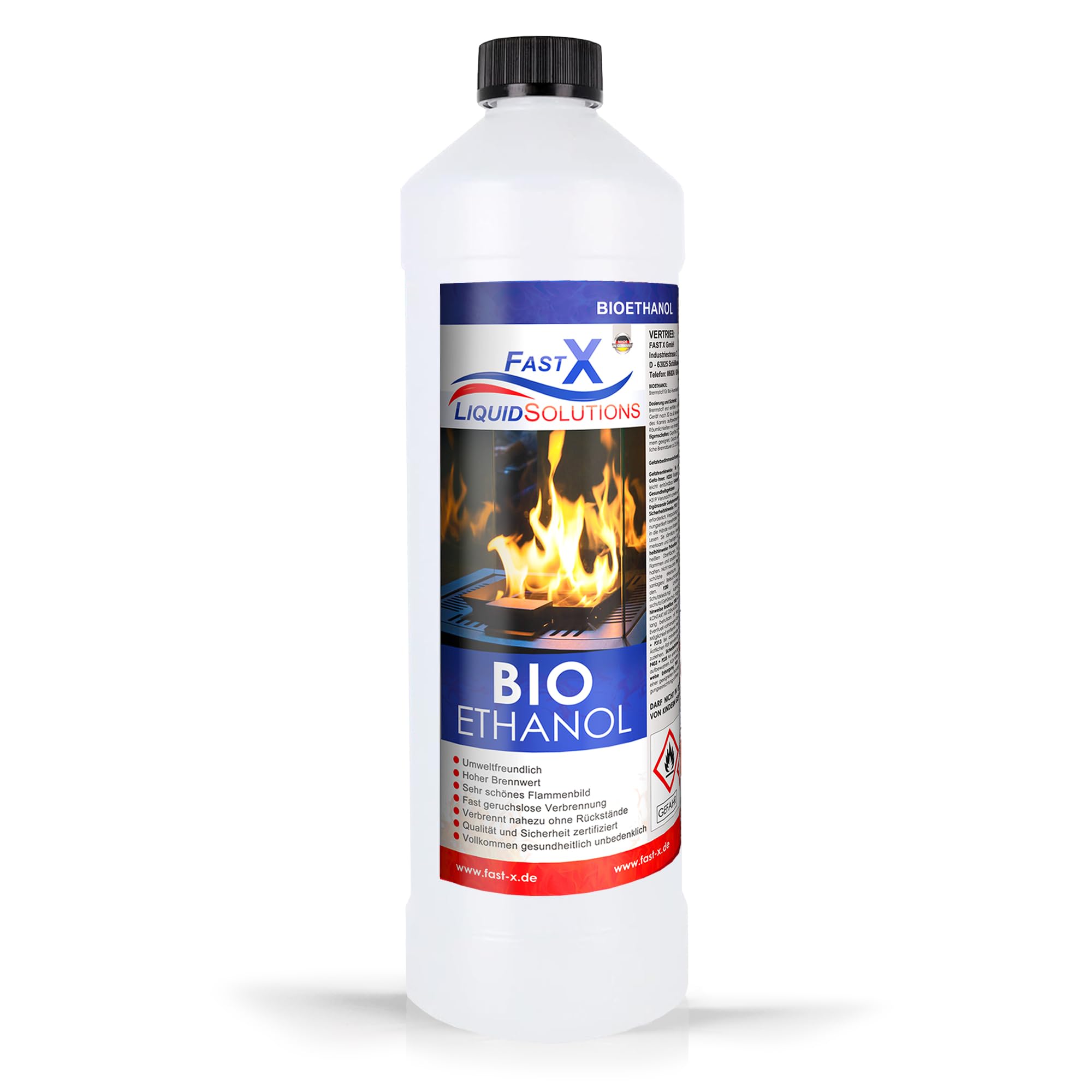 Fast X Bio Ethanol 30x1L - 100% Natürlich, für Ethanol-kamine & Tischkamine. Umweltfreundlich & geruchsfrei, sicher für Raum- & Gartenfeuer mit rückstandsloser Verbrennung