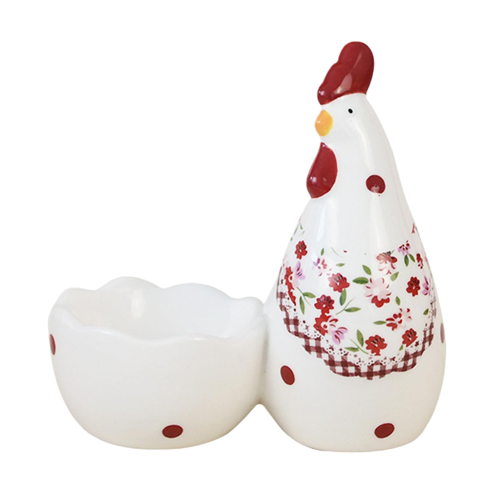 MALSSE Decorative Ceramic Eggs Cup Red Florals Chicken Shape Container Perfect for Tabletop Display and Kitchen Accessory Kitchen Gadget