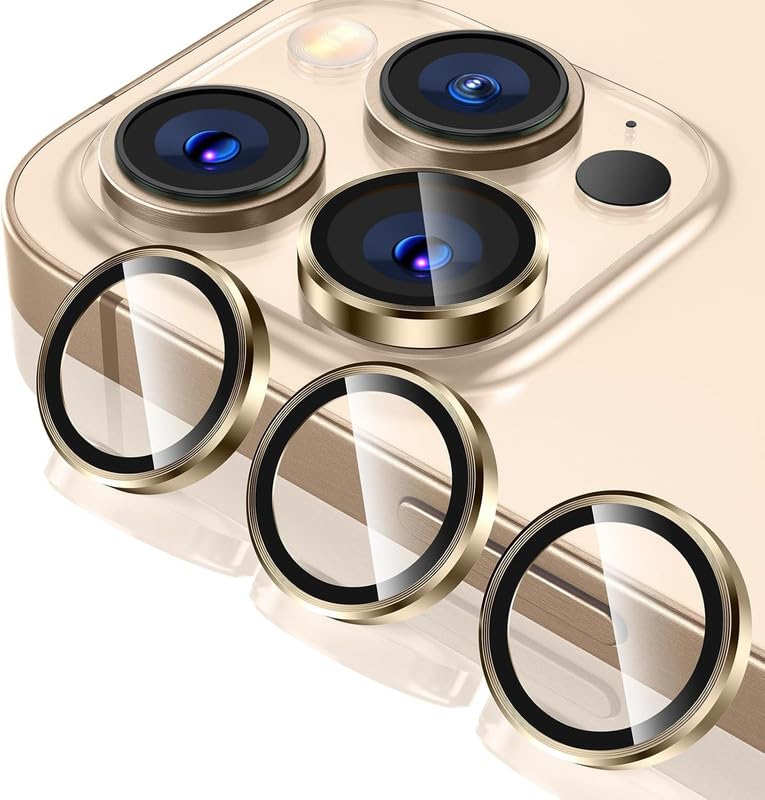 Image of Skinomi Camera Lens Protector Compatible with iPhone 16 Pro / 16 Pro Max [Anti-Scratch] Premium Tempered Glass Film Aluminum Alloy Lens Ring Cover -Desert Titanium