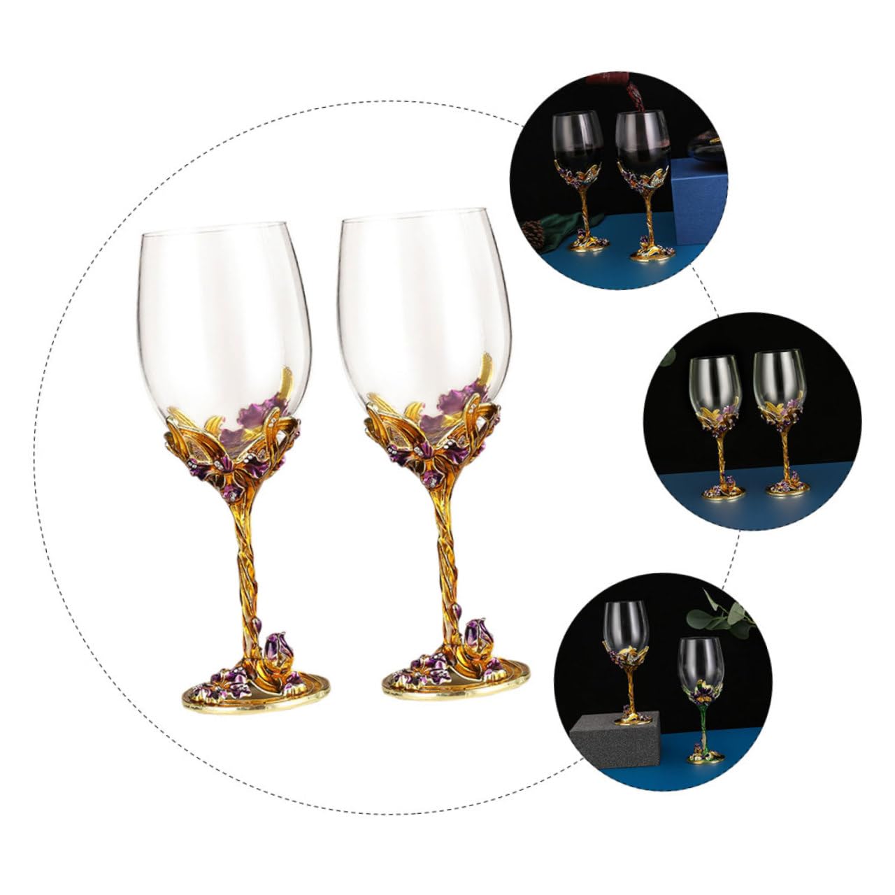 Set 2 Bicchieri da Whisky Smaltati Dorati Calici da Vino in Cristallo per Uso Domestico e Matrimonio Bicchieri Decorativi per Bar e Serate di Degustazione a Casa
