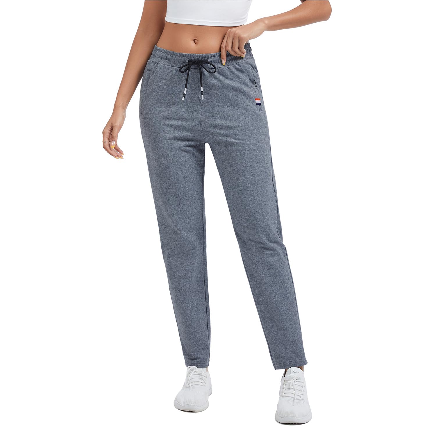 FGFD&OU Pantaloni da Jogging Donna Cotone Traspirante Pantaloni Sportivi Larghi Casual Pantalone Tuta Allenamento per Yoga Fitness Sport Jogger con Tasche con Cerniera