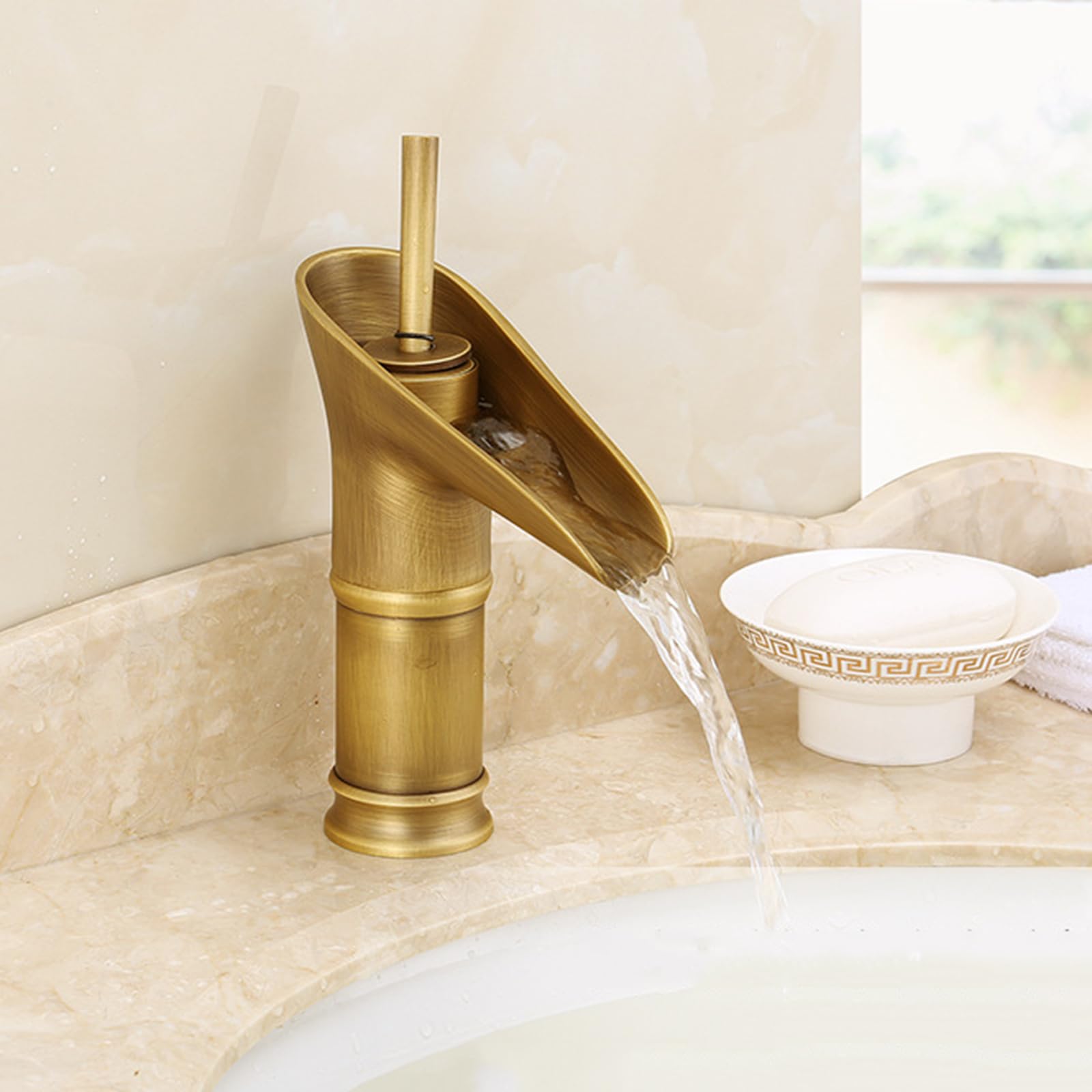SOHNVWTGD Antique Basin Tap Waterfall Single Hole Bathroom Sink Taps Single Lever Antique Washbasin Mixer Tap,Antique