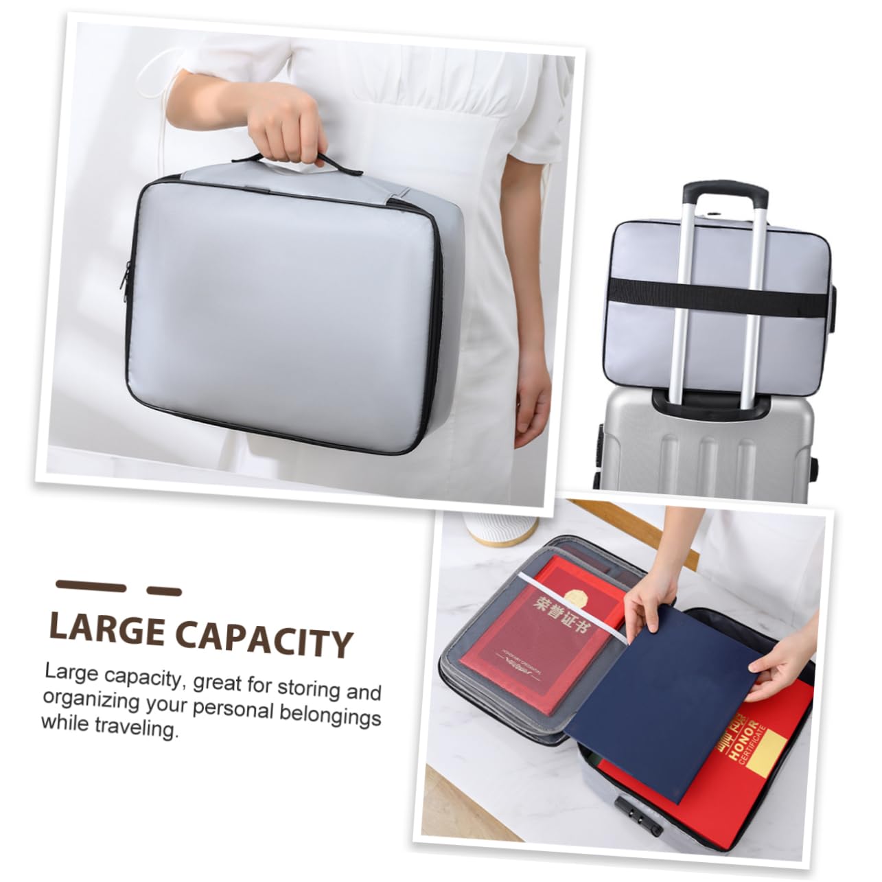 Borsa Documenti Ignifuga a 3 Strati, Fibra di Vetro, con Chiusura | Capacità Ampia, Portatile per Viaggio e Uso Quotidiano, Ordine per Archivi e Passaporti
