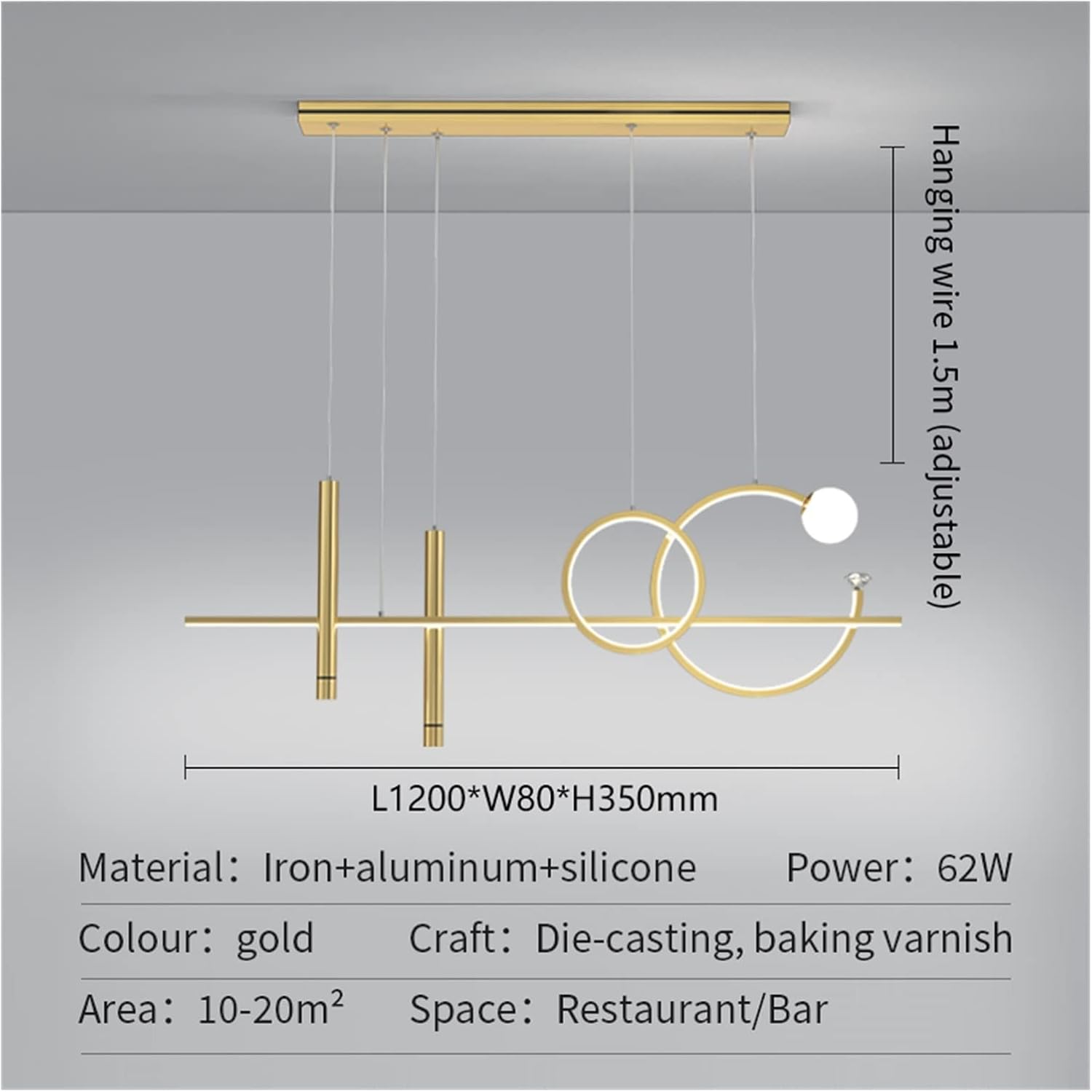 Machine Modern Simple Dining Room Table Bar Nordic Minimalist Strip Creative Design Sense Butterfly Chandelier (Color : B-Golden120CM, Size : Steplessdimming)