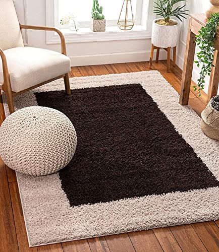 Image of Anti Slip Soft Shaggy Carpets for Living Room Bedroom Hall Kitchen Home Modern Fluffy Rugs Size 3x5 Feet Color Brown /Beige