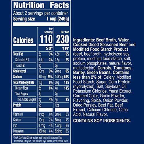 Image of Progresso Rich & Hearty Savory Beef Barley Vegetable Canned Soup, 18.6 oz | Seasoned beef, Barley, Carrots, Tomatoes & green beans in beef broth, No artificial flavors
