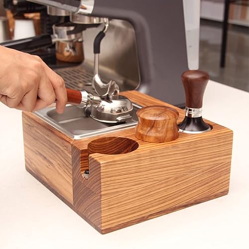 Miniatura 6 de Estación de tampón de café expreso, soporte para filtro de café, caja de golpeo de expreso, base de madera, cubo de café, gran alternativa para