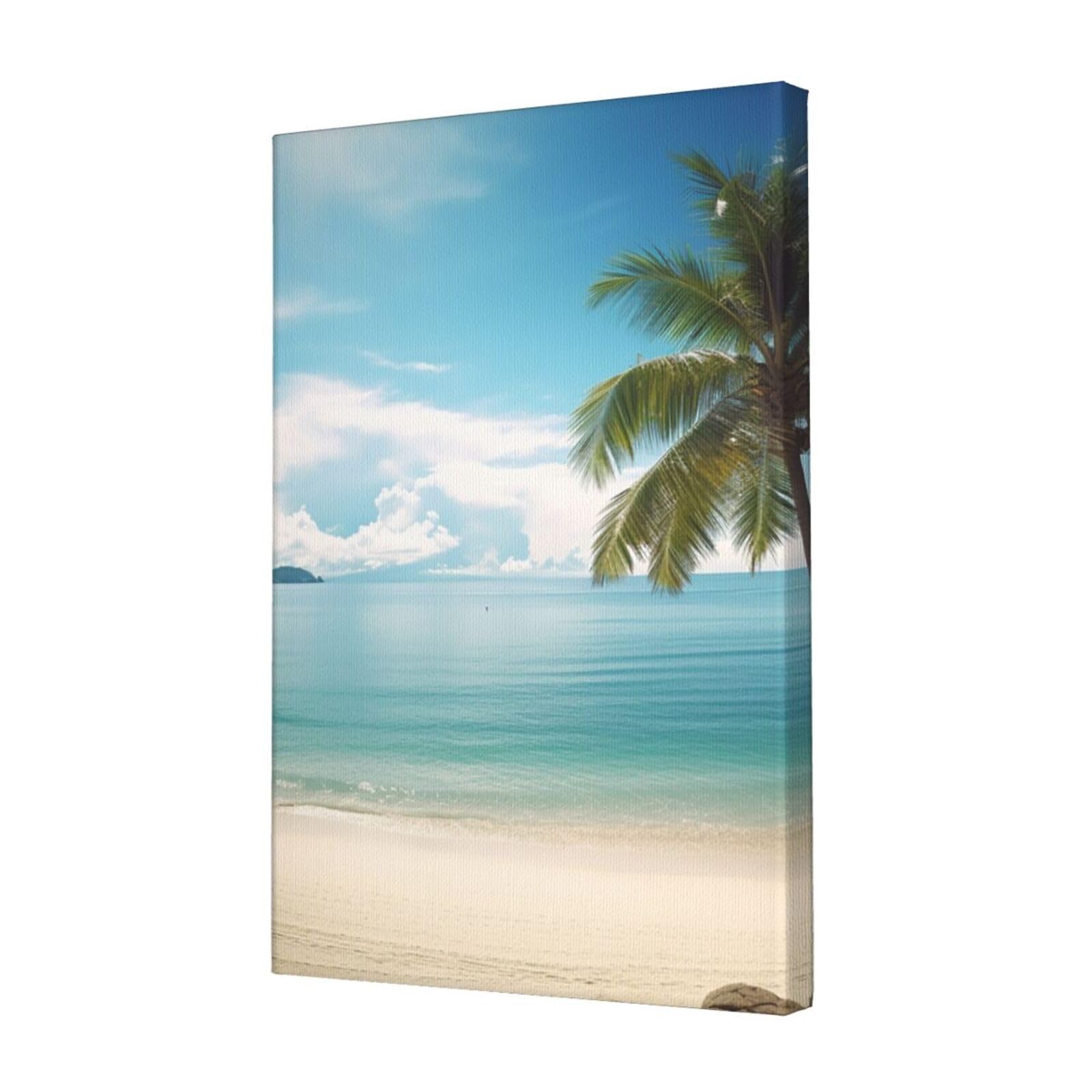 FodPand Beach and Palm Tree Canvas Wall Art for Living Room Wall Decor 12"x18" Modern Artwork Painting Pictures Hanging Canvas Prints Aesthetic Wall Art for Bedroom Bathroom Office Wallart Decor