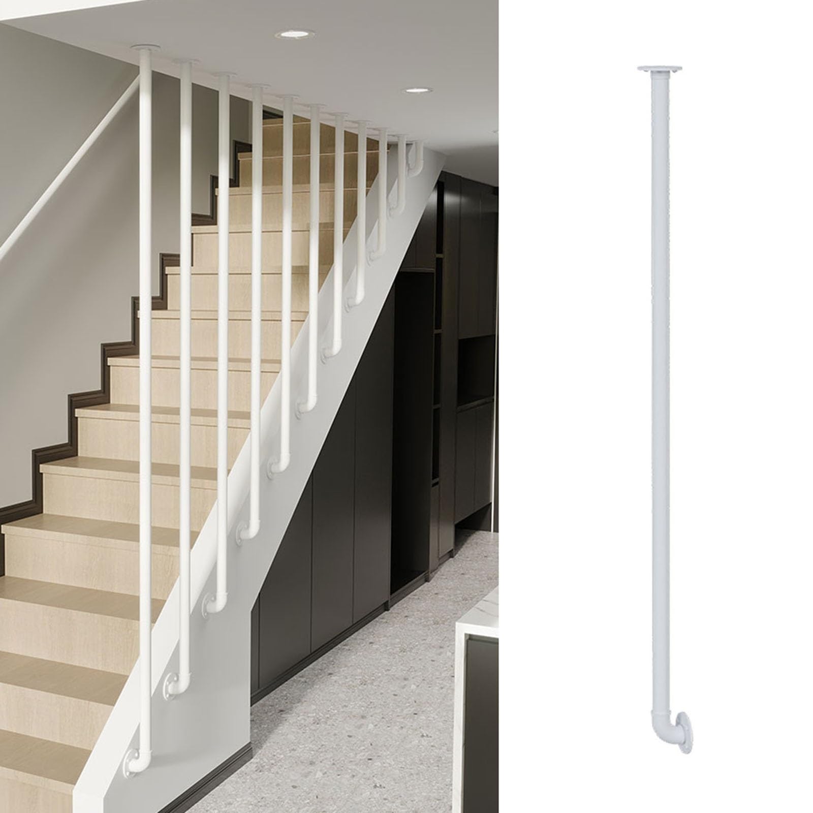 Customizable Metal Stair Railing, Side-Mounted Balusters for Straight & Angled Stairs, Easy Installation, 205cm, Elegant Gold Finish
