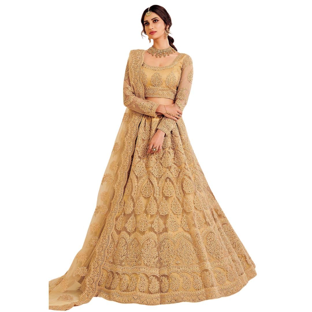 WeaRSquad Women’s Art Silk Lehenga Choli with Sequins Embroidery Work & Unstitched Blouse - Parti Wear Georgette Dupatta for Weddings and Special Occasions