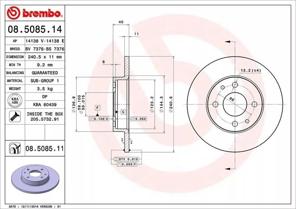 COPPIA DISCHI FRENO ANTERIORI + PASTIGLIE BREMBO PER PANDA (169) / PUNTO (176) / Y (840)